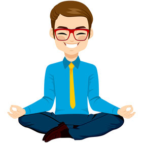Ein lächelnder Büromensch in meditativer Sitzhaltung als Symbol für Business Yoga. Bild Kakigori Studio/Fotolia