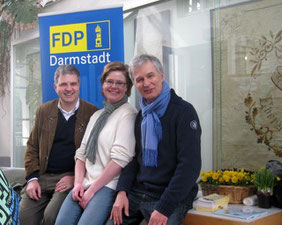 Christoph Hentzen, Sandra Klein, Norbert Lamp am FDP Stand