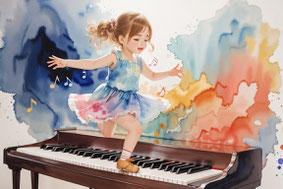 enfant dansant sur un piano