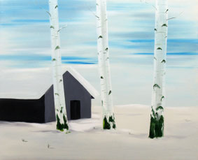 Winterlandschap met berkenbomen 105x130cm olie op canvas 2001 (Privé collectie New York USA)