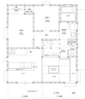 2階の居住空間は、階段を中心に回遊出来る。洗面所も動線の一部となっていて、脱衣の時にはカーテンを閉める。