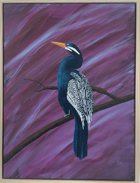"Lady Darter" 50cm x 65cm Acrylic on canvas, pinewood frame $350 (Excluding freight)