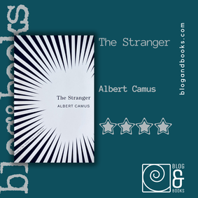 Book cover of The Stranger by Albert Camus on the blog&books green background