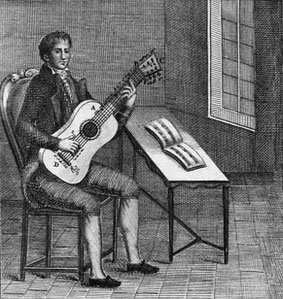 Rudimentos para tocar la guitarra por música von J. M. G. y E., Madrid 1819.