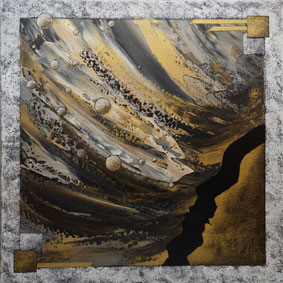 Modern abstract artwork “Silent Current” from the series Resonant Dimensions by Dominique Steiger, textured acrylic mixed media painting on canvas inspired by movement and spatial flow.