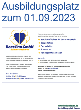 Boes Bau Strassenbau guter lohn ausbildungsplatz 2023 september hauptschule