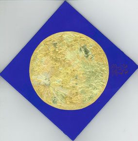 「full moon」小笠原 明代 Akiyo Ogasawara/200×200㎜/ 日本画/細川和紙　富士楮　純金箔　岩絵具/￥99,000(税込)