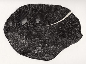 心内環境風景②(副作用)/木口木版/18×24cm/シート価格￥26,400(税込み)/ 額装込み￥35,300(税込み)