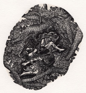 ひみつきち/木口木版/16×13cm/シート価格￥13,200(税込み)/ 額装込み￥18,300(税込み)