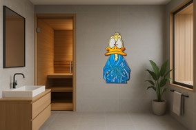 Exklusives Wellness-Ambiente mit der 125 cm hohen Skulptur MORGENMUFFEL von Divo Santino.
