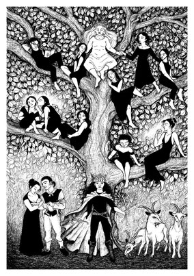 The Twelve Dancing Princesses illustration for Forests of Silver, Forests of Gold by C. E. Collins