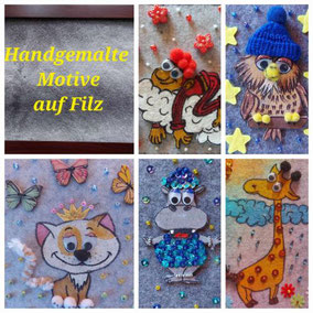 Witzige handgemalte Motive auf Filz