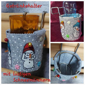 Getränkehalter mit Filzverkleidung in grau.