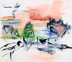 Ohne Titel (Ruheplatz), 2024, Pigmente, Acryl auf Leinwand, 120x140cm