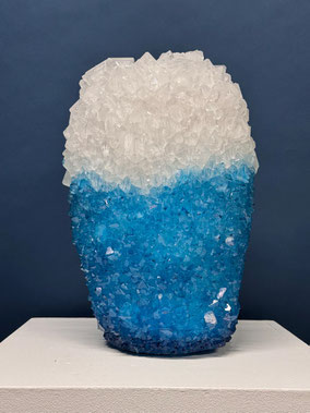 SOLD. Large Vase Ombre Turquoise Height 40cm Diameter 29cm Weight 19 kg