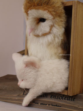 ねこ ふくろう 羊毛フェルト リアル