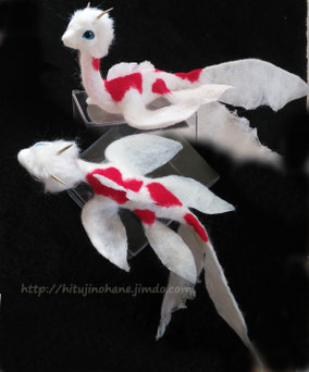 羊毛フェルト　ドラゴン　金魚　コメット