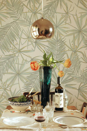 Papyrus Wallpaper, exclusive Wallpaper, Fleece wallpaper, green wallpaper, eclectic style, interior idea