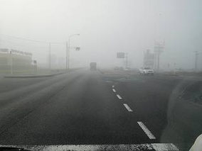 アクアラインを抜けるとそこは霧だった…。町中も霧。昔見たTHE FOGの映画を思い出しました。