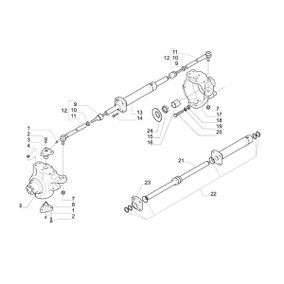Diagrama de la maza delantera y cilindro para dirección 4WD 149749 para NH Iveco 5610, 6610, 7610 y sus componentes.