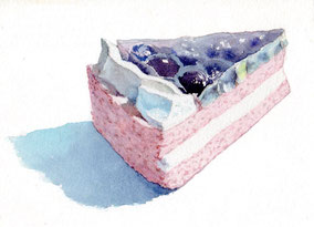 水彩画「ブルーベリーのケーキ」福井良佑の水彩画作品集