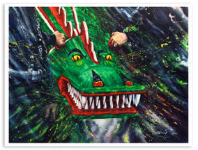 Aquarelle 20 x 30 cm Reproduction "Dragon rugissant"   - 30€