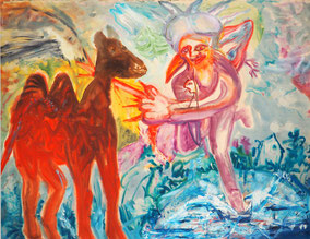 "Khomeini und sein Kamel", 1984, Öl auf Leinwand, 200 x 270 cm