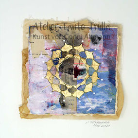 kleines Mixed Media Mandala Gemälde auf Papier mit Blattgold