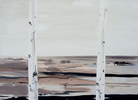 Matthieu van Riel. Schilderijen en tekeningen. Landscape with Two Birches 50x70cm oil on canvas 2012