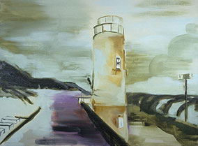 Toren aan kade 60x80cm olie op doek 1997