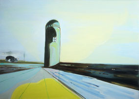 Toren aan kade 65x90cm olie op canvas 1998 (Collectie kunstuitleen Krabbedans Eindhoven). Basisstipendium, Fonds voor Beeldende Kunsten Vormgeving en Bouwkunst Amsterdam 1999