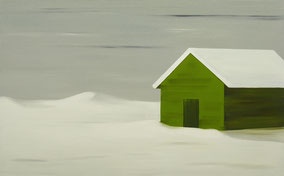 Matthieu van Riel Schilderijen. Hut in sneeuw 100x160cm olie op canvas 2001 (Privé collectie Parijs Frankrijk)
