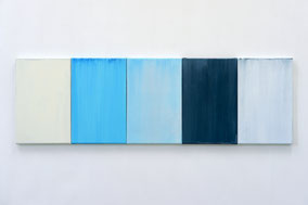 Matthieu van Riel. Schilderijen. Nigards gletsjer 43,5x141,3cm vijfluik papier acryl en vinyl op canvas 2021
