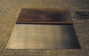 Z.T. 120x160x2 cm metaalplaten Eindexamen expositie kunstacademie St. Joost Breda 1987