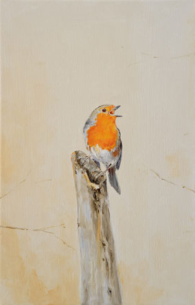 Singing Robin 43x28x2,6cm acryl op canvas 2025 (Privé collectie Hamburg Duitsland)