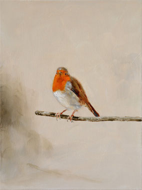 Robin on a Branch 40x30cm acryl op canvas 2025