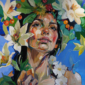 BLOOMING SYMPHONY IN BLUE, oil on canvas  120x120cm, oil on canvas 2026