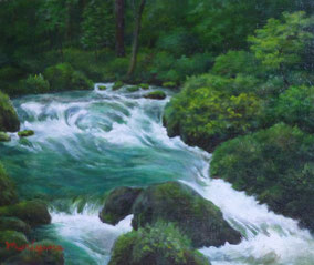 油彩 乗政大滝 油彩 乗政大滝 爽やかな渓流・滝の絵” 百瀬太虚 「蓼科大滝」（