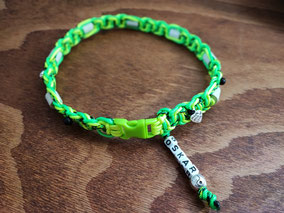 EM-Keramik-Halsband grün aus Paracord mit individuell auf den Hund abgestimmten Heilsteinen, auf Maß gefertigt von Bijou Chien