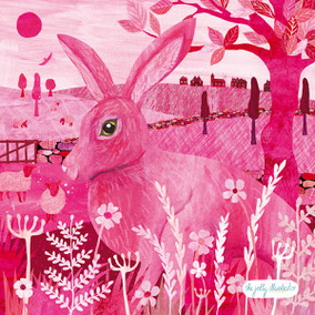 Surface pattern design by the jolly illustrastor. England, Collage, Paper-cut, Sheep, Pink, Hare