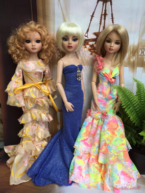 Ellwoyne Goldie, Amber Summer, Ellowyne Willow in the Ballroom. long gowns