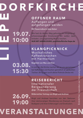 Veranstaltungen Dorfkirche Liepe 2025, Juli-September