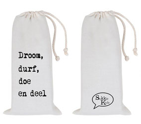 Kado sakkie middelgroot "droom, durf, doe en deel", origineel cadeau, Zuid-Afrika, verjaardagscadeau, feestdagen