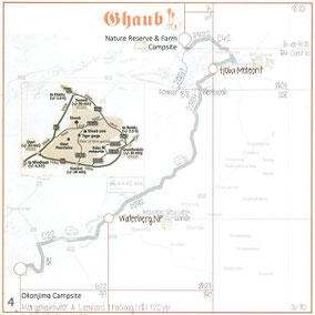 Reiseroute Tagesetappe Okonjima Waterberg NP Hoba Meteorit Ghaub
