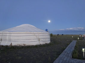 ツーリストキャンプ ：キレイなお月様が……満点の星空を期待していましたが、 ちょうど満月で、まぶしいくらい明るくなります。