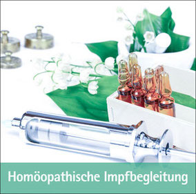 Homöopathische Impfbegleitung, Spritze, Ampullen, Blätter und Blüten