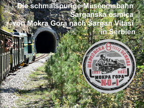 Die 760mm bosnische Spurweite Museumsbahn Šarganska osmica von Mokra Gora nach Šargan Vitasi in Serbien