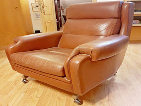 Ledersessel mit Kippfunktion, original Mid-Century Lederfauteuil der 50er-60er Jahre