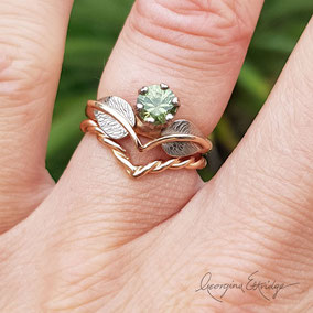 Leaf Wishbone Engagement Ring with Twist Wedding Badn