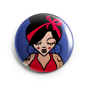 ICONS ICONES AMY WINEHOUSE ILLUSTRATION BADGE MAGNET MIROIR / CREATION ORIGINALE © Stephanie Gerlier / T FOR TIGER